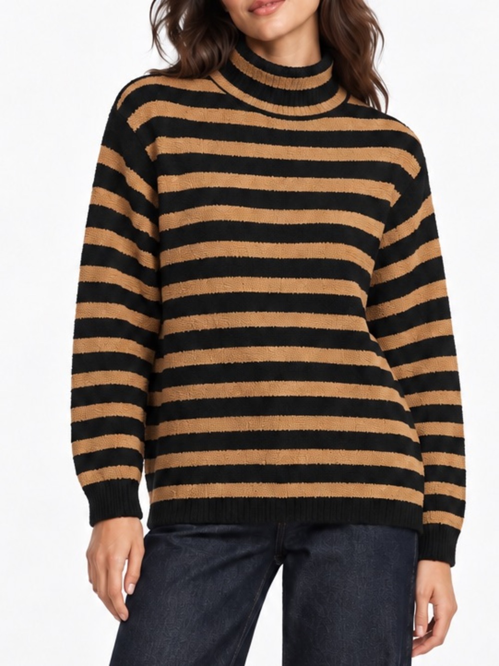 J.Crew 2025 Rollneck™ sweater in stripe Striped Crewneck Sweater Black & Orange